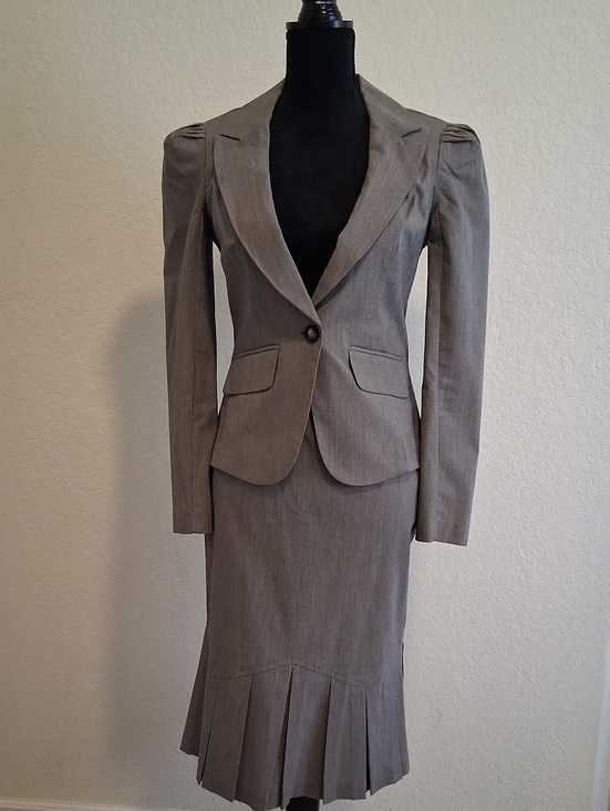 BCX Jackets & Blazers - BCX Gray Single-Button Tailored Blazer And Ruffed Skirt.